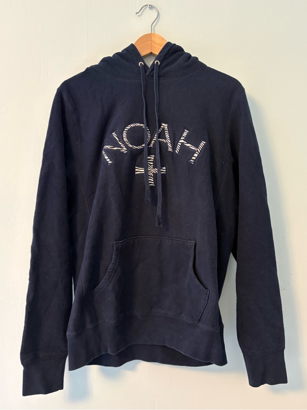 Noah NYC Navy Zebra Print Logo Hoodie Medium